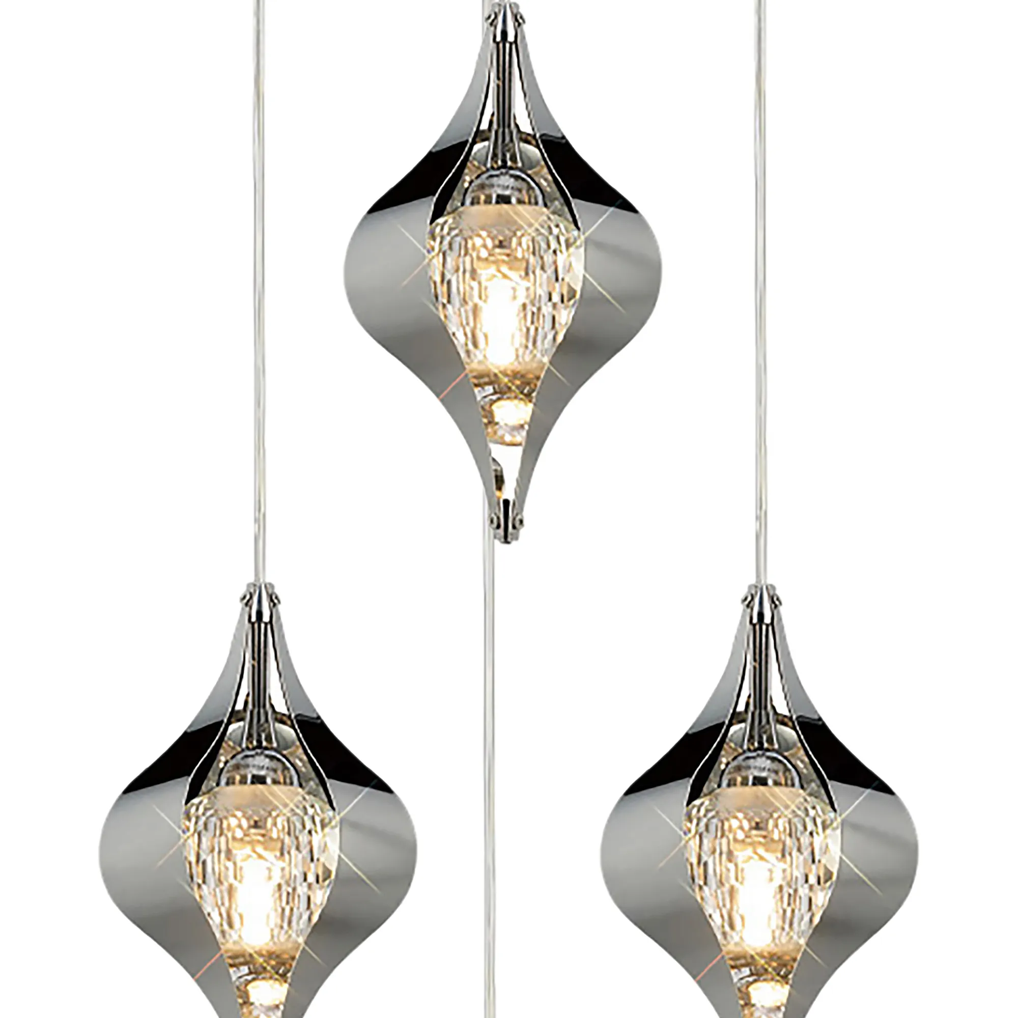 Amano 34cm Round Pendant, 4 Light Adjustable G9, Polished Chrome/Crystal IL31853CH  Diyas Amano